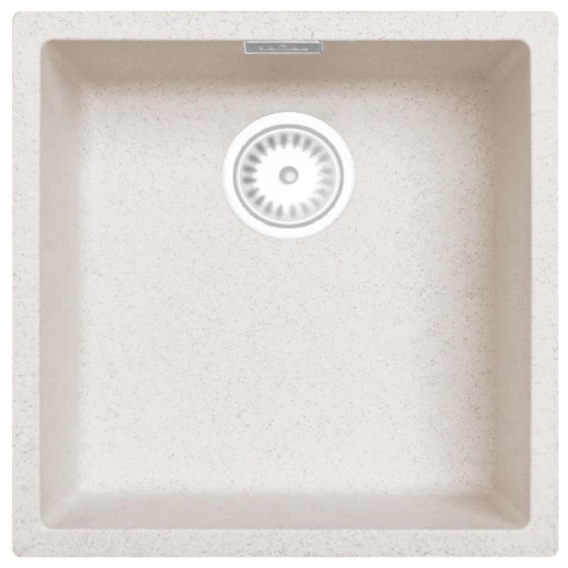 Fregadero de Arena Blanco Crema 40x40 cm de Montaje Bajo Encimera, Sobre Encimera y a Ras de Encimera con Tapón Blanco 1208970541