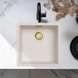 Zand Blanco Crema Fregadero 40x40 cm Bajo Encimera, Sobre Encimera e Integrado con Tapón Dorado 1208970542