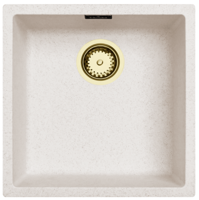 Sand White Cream Sink 40x40 cm Undermount, Above Counter, and Flush Mount with Gold Plug 1208970542