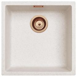 Fregadero de Arena Blanco Crema 40x40 cm para Montaje Inferior, Superior y a Ras con Tapón de Cobre 1208970543.