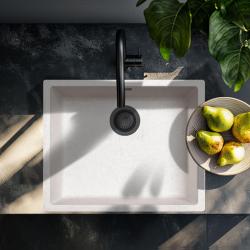 Lavabo de Arena Blanco Crema 50x40 cm para Montaje Inferior, Superior y al Ras con Tapón Negro Mate 1208970545