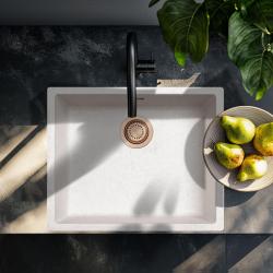 Lavabo de Arena Blanco Crema 50x40 cm para Montaje Bajo, Sobre y Al Ras con Tapón de Cobre 1208970548.