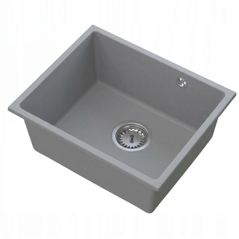 Graniteland Solo Granite Grey Undermount Sink 42x34 cm with Stainless Steel Plug 1208970569
