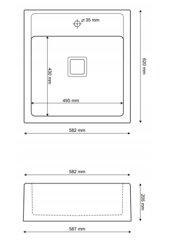 Graniteland Arno Granito Aspecto de Piedra Azul Fregadero de sobreponer 582x620mm con Tapón Cuadrado de Acero Inoxidable 1208970600.
