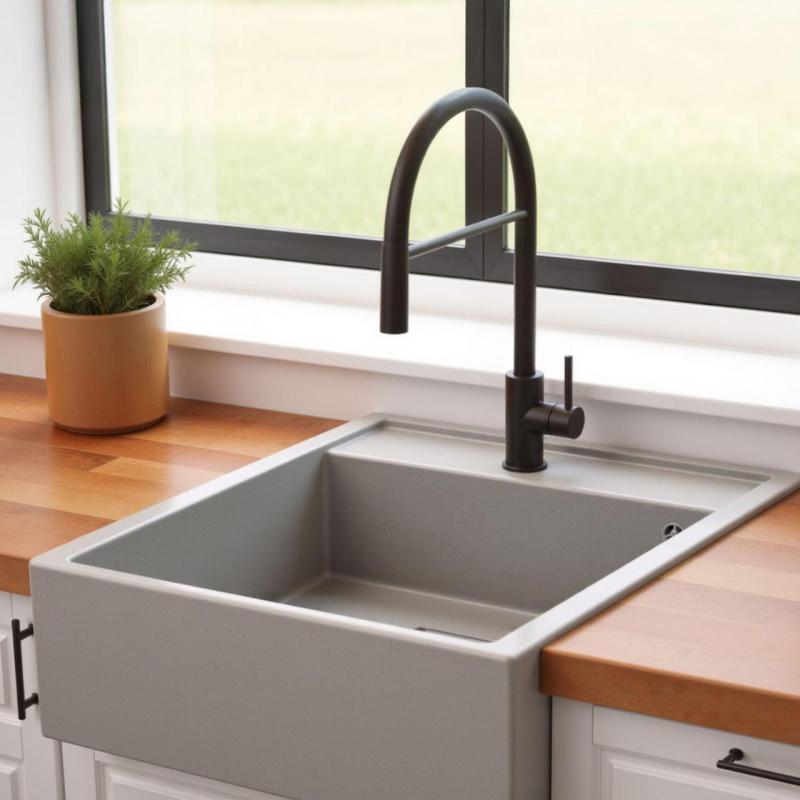 Graniteland Arno Fregadero de Granito Gris Empotrado 582x620mm con Tapón Cuadrado de Acero Inoxidable 1208970605.