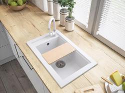 Graniteland Magra Granito Blanco Fregadero de encimera 686 x 427 mm con orificio para grifo y tapón de acero inoxidable 1208970614