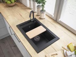 Graniteland Magra Granitos negro arduína piedra dura Fregadero de montaje 686x427 mm con orificio para grifo y tapón de acero inoxidable 1208970615
