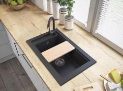 Graniteland Magra Granito Negro Fregadero de encimera 686 x 427 mm con banco de grifo y tapón de acero inoxidable 1208970616