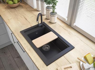 Graniteland Magra Granito Negro Fregadero de encimera 686 x 427 mm con banco de grifo y tapón de acero inoxidable 1208970616