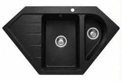 Graniteland Amiata Granito negro Arduin aspecto piedra azul Fregadero angular sobre encimera 955 x 489 mm con tapón de acero inoxidable 1208970620