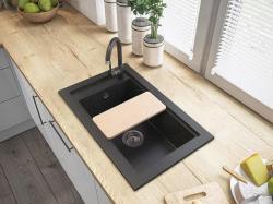 Graniteland Magra Granito Antracita Oro Fregadero de montaje 686 x 427 mm con banco de grifos y tapón de acero inoxidable 1208970623