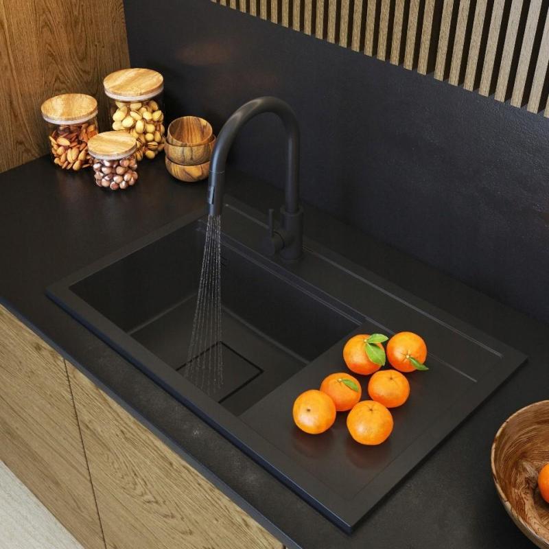 Graniteland Seta Lavabo de Granito Negro de Superficie 80x50 cm 1208970624