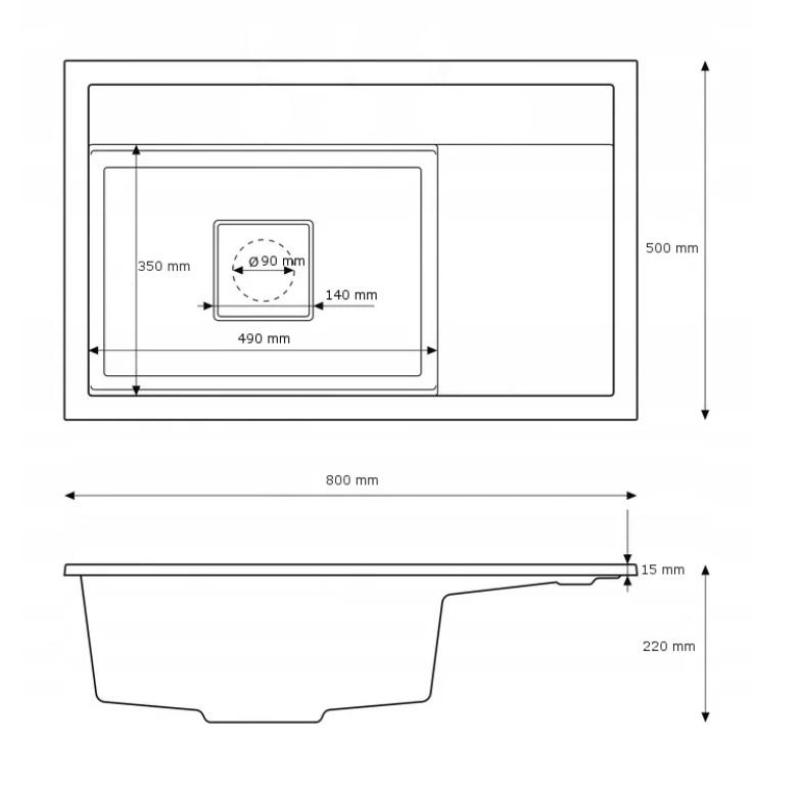 Graniteland Seta Lavabo de Granito Negro de Superficie 80x50 cm 1208970624