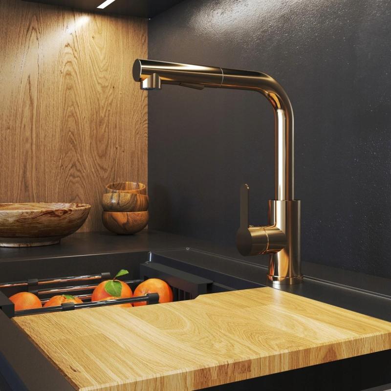Graniteland Celeste Grifo de Cocina de Cobre con Caño Extraíble y Ducha de Mano de Doble Función 1208970665