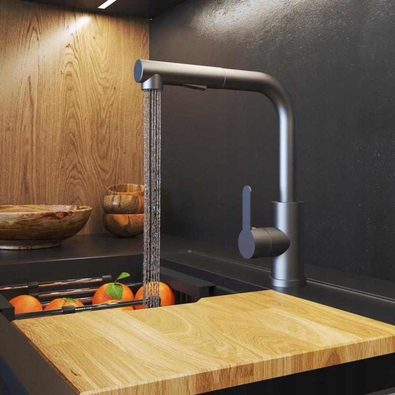 Grifo de Cocina Graniteland Celeste Gun metal (Gris plomo) con Caño Extraíble y Ducha de Mano de Doble Función 1208970666