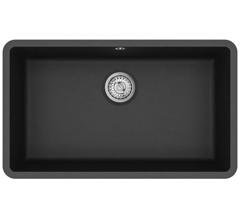 AquaGranite Módulo R19 gran fregadero de granito negro 76x43 cm para instalación inferior y superior con tapón de acero inoxidable 1208970688.