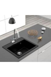 Dura Stretto Fregadero de Cuarzo Negro Superficial 56x51 cm con Tapón de Acero Inoxidable y Banco de Orificios para Grifo 1208970690