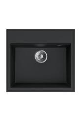 Dura Stretto Fregadero de Cuarzo Negro Superficial 56x51 cm con Tapón de Acero Inoxidable y Banco de Orificios para Grifo 1208970690