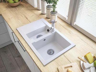 Grifo de Cocina Graniteland Ceres Blanco con Caño Extraíble y Ducha de Mano de Doble Función 1208970709.