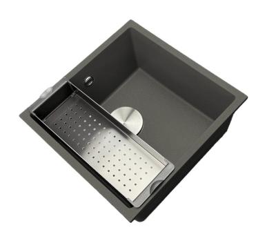 GraniteMy Universal Granite Gray, dark Sink 40x40 cm Top Mount, Undermount and Flush Mount with Stainless Steel Plug 1208970742