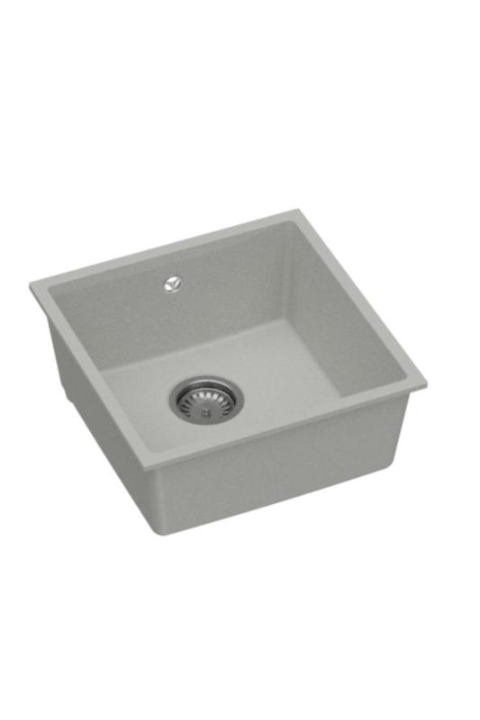 GraniteMy Universal Fregadero de Granito Gris 40x40 cm para Montaje Superior, Inferior y a Ras con Tapón de Acero Inoxidable 1208970743