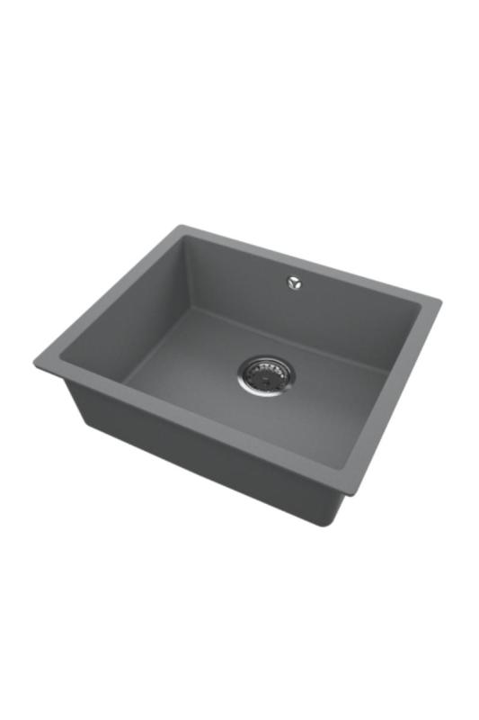 GraniteMy Universal Granito Gris, oscuro Lavabo 50x40 cm Montaje superior, Montaje inferior y Montaje a ras con Tapón de acero inoxidable 1208970744