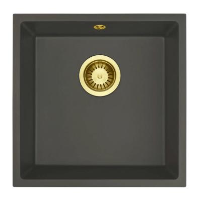 GraniteMy Universal Granite Grey, dark Sink 40x40 cm Top mount, Undermount and Flush mount with Golden Plug 1208970748