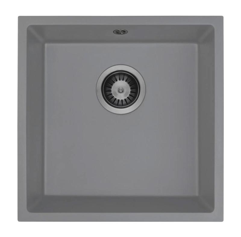 GraniteMy Universal Lavabo de granito gris 40x40 cm Montaje superior, Montaje inferior y Montaje al ras con Tapón color Gun metal (Gris plomo) 1208970750