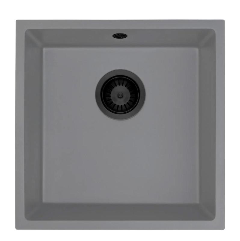 GranitoMy Lavabo Universal de Granito Gris 40x40 cm para Montaje en Superficie, bajo Encimera y enrasado con Tapón Negro 1208970751