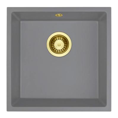GraniteMy Universal Granite Grey Sink 40x40 cm Top Mount, Undermount and Flush Mount with Gold Plug 1208970752