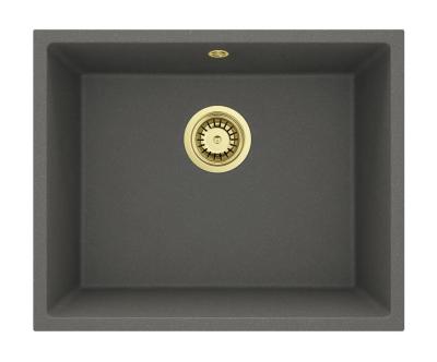 GraniteMy Universal Granite Grey, dark Sink 50x40 cm Top Mount, Under Mount and Flush Mount with Golden Plug 1208970756