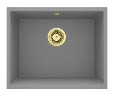 GraniteMy Universal Granite Grey Sink 50x40 cm Top Mount, Undermount and Flush Mount with Gold Plug 1208970760