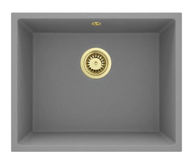 GraniteMy Lavabo Universal de Granito Gris 50x40 cm Montaje Superior, Inferior y de Superficie con Tapón Dorado 1208970760
