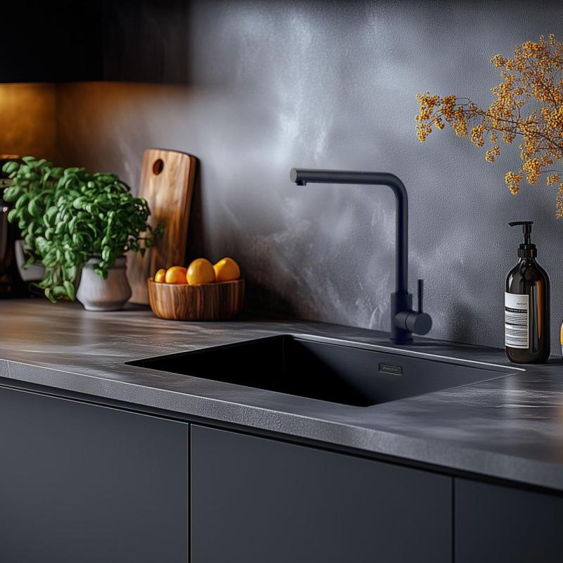 Conjunto combinado de fregadero negro 50x40cm con grifo de cocina negro 1208970765