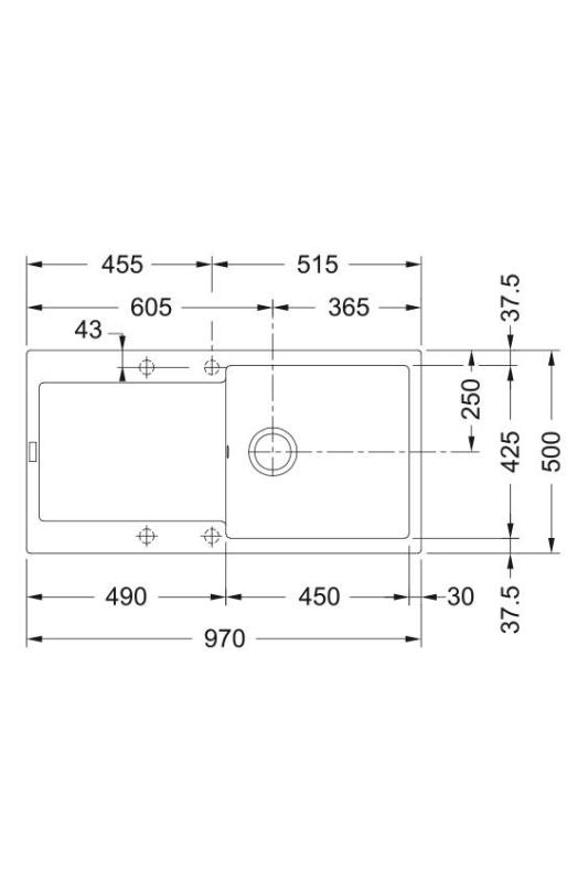 Franke Maris MRG 611-97 Fragranite Mate Negro Fregadero 97 x 50 cm Montado con Área de Escurrido 114.0628.967