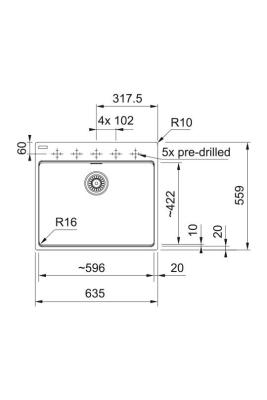 Franke Maris MRG 610-60 Care Fragranite Stone Grey Shallow Disabled Sink 635 x 559 mm Surface Mount with Tap Hole Bench 114.0729.486