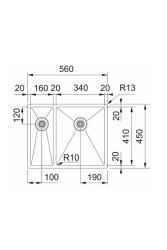 Franke Bolero Plus New R10 B2X 260-34-16 BR 1,5 Fregadero de acero inoxidable de una y media Vlakinbouw, bajo encimera y sobre encimera 56x45 cm 127.0733.338