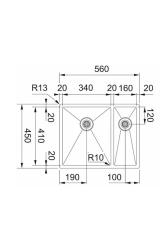 Franke Bolero Plus New R10 B2X 260-34-16 BL 1,5 Lavabo de acero inoxidable de una y media Vlakinbouw, subestructura y superestructura 56x45 cm 127.0733.339
