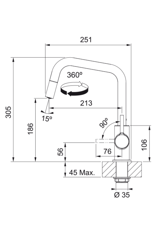 Franke Lina U Grifo de Cocina Negro Con Salida Extraíble 115.0728.477