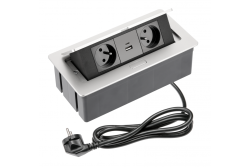 ENCHUFE SUAVE para muebles 2x con toma de tierra, USB A+C, cable de alimentación con enchufe, aluminio.