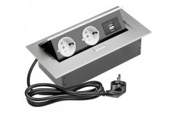Cable de extensión de escritorio 2x enchufe Schuko, 2x USB, cable de alimentación con enchufe, aluminio