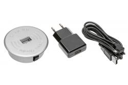 Set de cargador inalámbrico con USB plateado con adaptador de corriente (cable USB desmontable de 2 m)