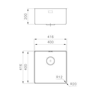 Foster Phantom Slimline Stainless Steel Sink 40x40cm Undermount for ceramic countertops 1208971123
