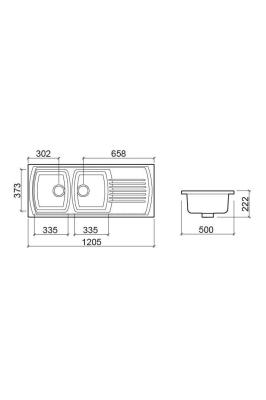 Ausmann Ceramic Crest Double Ceramic White Sink with Draining Area 1205 x 500 mm 1208971132