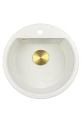 Mi Bremen redondo fregadero de granito de 43 cm blanco de montaje superior e inferior con banca de agujero de grifo con tapón de oro 1208971219