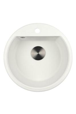 GraniteMy Bremen round granite sink 43 cm white top mount and undermount with faucet hole bench with gun metal plug 1208971220