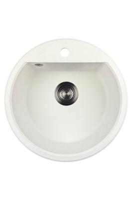 GraniteMy Bremen round granite sink 43 cm white top mount and undermount with faucet hole bench with gun metal plug 1208971220