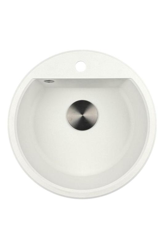 Mi Bremen redondo fregadero de granito 43 cm blanco de montaje superior e inferior con orificio para grifo con tapón color Gun metal (Gris plomo) 1208971220