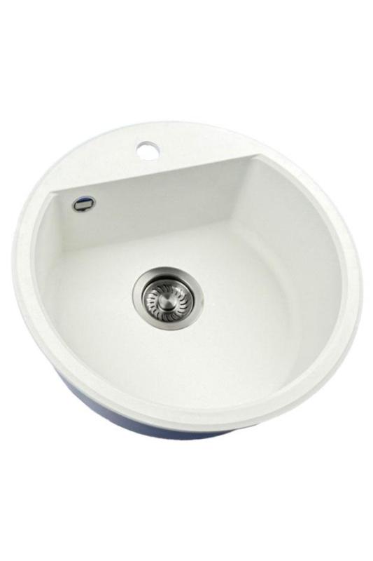 Mi Bremen redondo fregadero de granito 43 cm blanco de montaje superior e inferior con orificio para grifo con tapón color Gun metal (Gris plomo) 1208971220