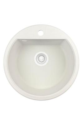 GraniteMy Bremen round granite sink 43 cm white top-mount and under-mount with faucet hole bench with white plug 1208971221